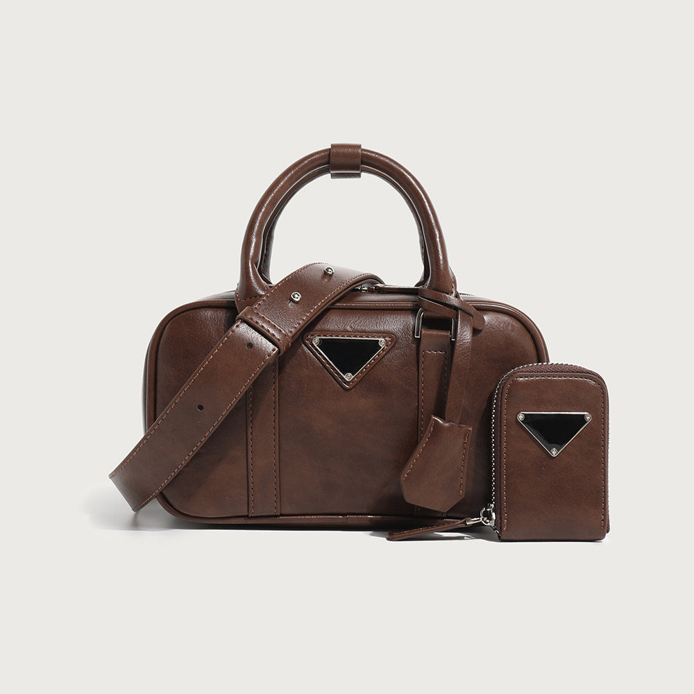 Summer Retro Soft Leather Bowling Design Crossbody Bags