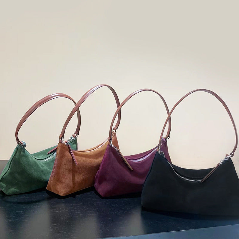 Women's Suede Underarm Baguette Vintage Frosted High-grade Shoulder Bags