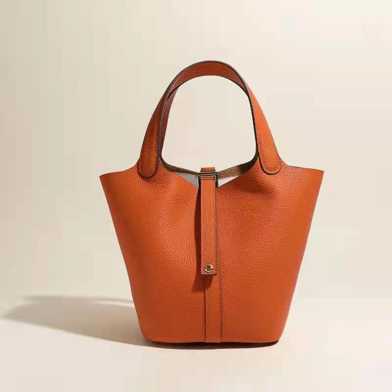 Women's Leather Vegetable Basket Layer Cowhide Large Handbags