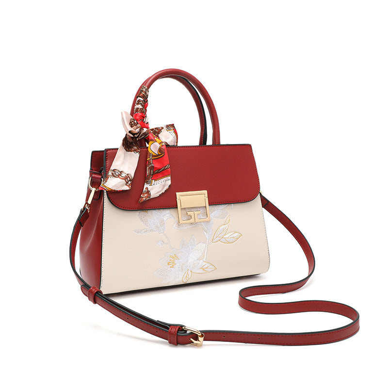 Women's Lotus Embroidery Commuter Large Capacity Mom Bags
