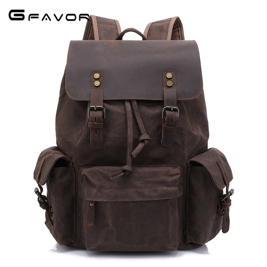 Men's Crazy Horse Leather Retro Oil Wax Backpacks