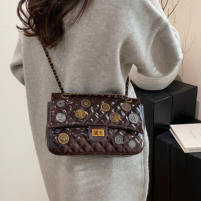 Women's Stylish Texture Niche Western Style Badge Shoulder Bags