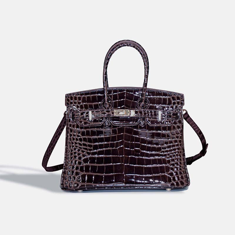 Women's High-grade Crocodile Pattern Cowhide Large Handbags