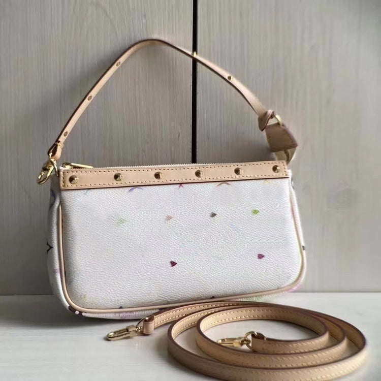 Women's Rivet Mahjong Underarm Envelope White Color Crossbody Bags