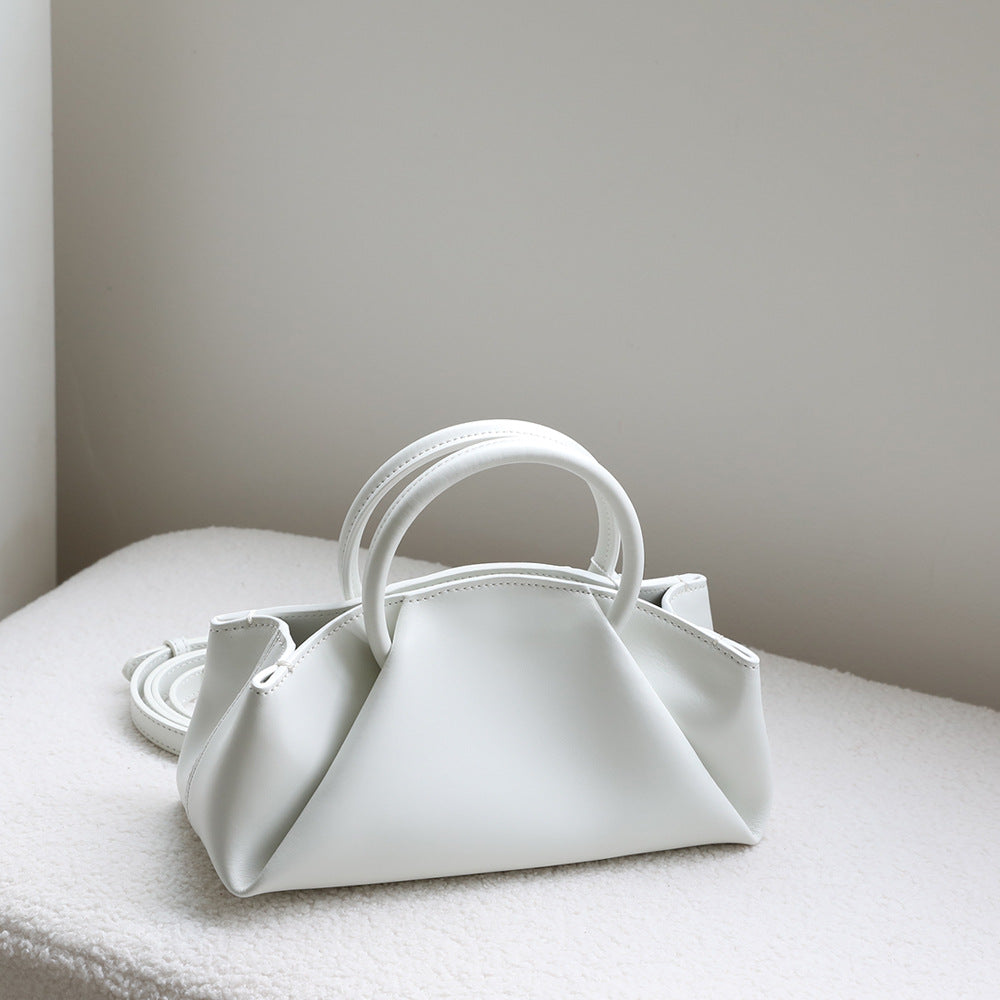Women's Lazy Genuine Leather Pleated Portable Box Oblique Handbags