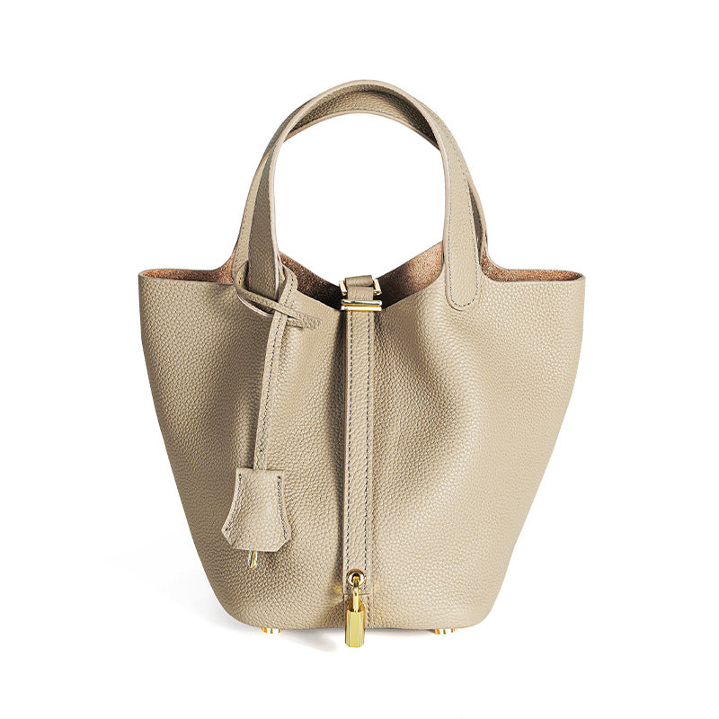Women's Quality First Layer Cowhide Niche Basket Leather Large Bags