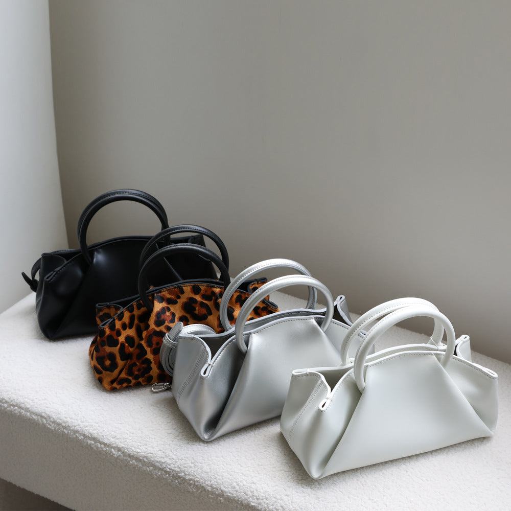 Women's Lazy Genuine Leather Pleated Portable Box Oblique Handbags