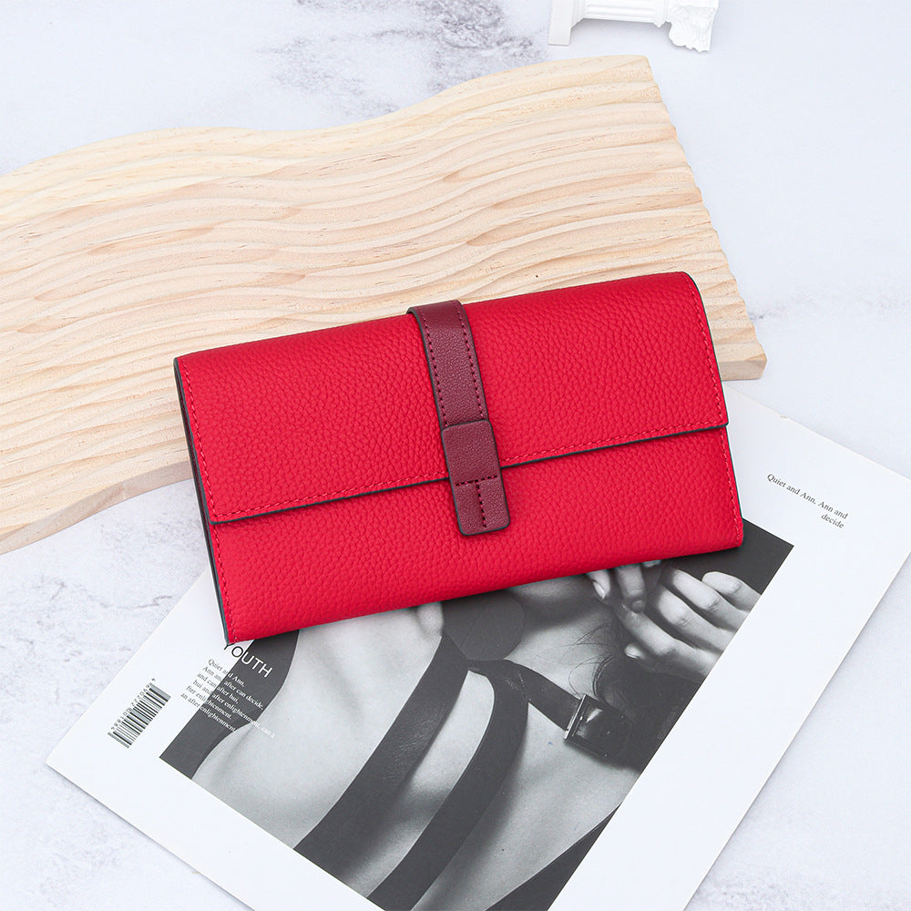 Women's Color Long First Layer Cowhide Large Ladies Wallets