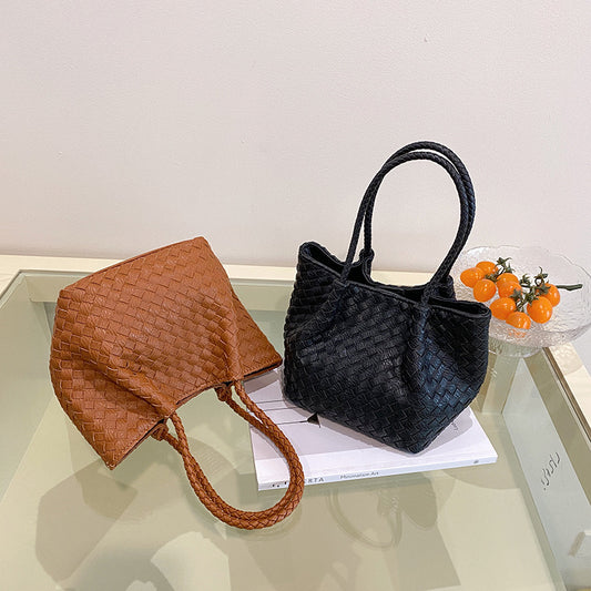 Women's French Style High Sense Woven Texture Shoulder Bags