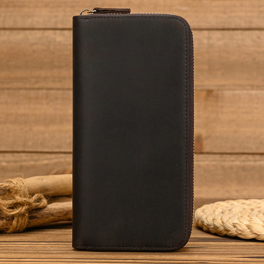 Men's Leather Long With Zipper Vintage Cowhide Men's Wallets