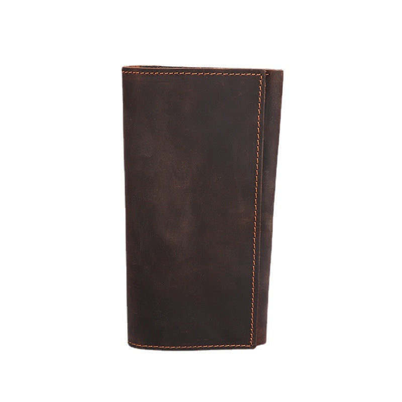 Men's Crazy Horse Leather Long Genuine First Layer Men's Wallets
