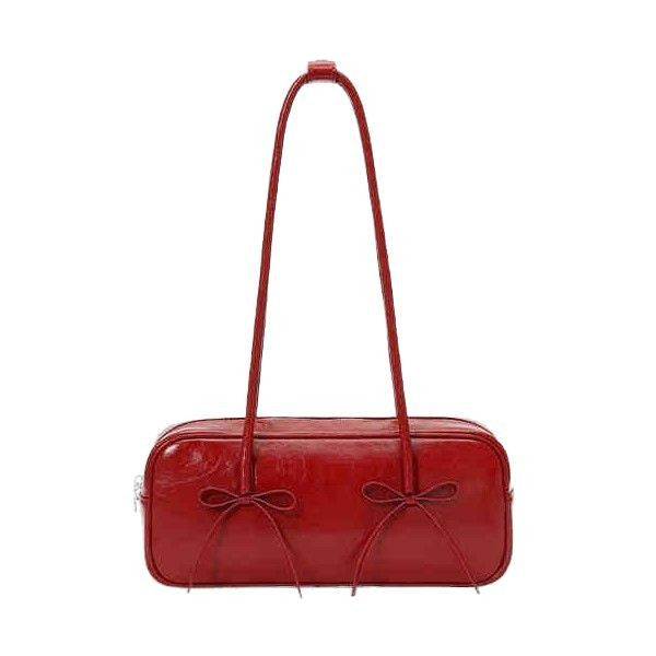 Women's Niche Bow Red Simple Baguette Large Shoulder Bags