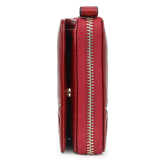 Women's One-piece Embossed First Layer Oil Wax Cowhide Short Ladies Wallets