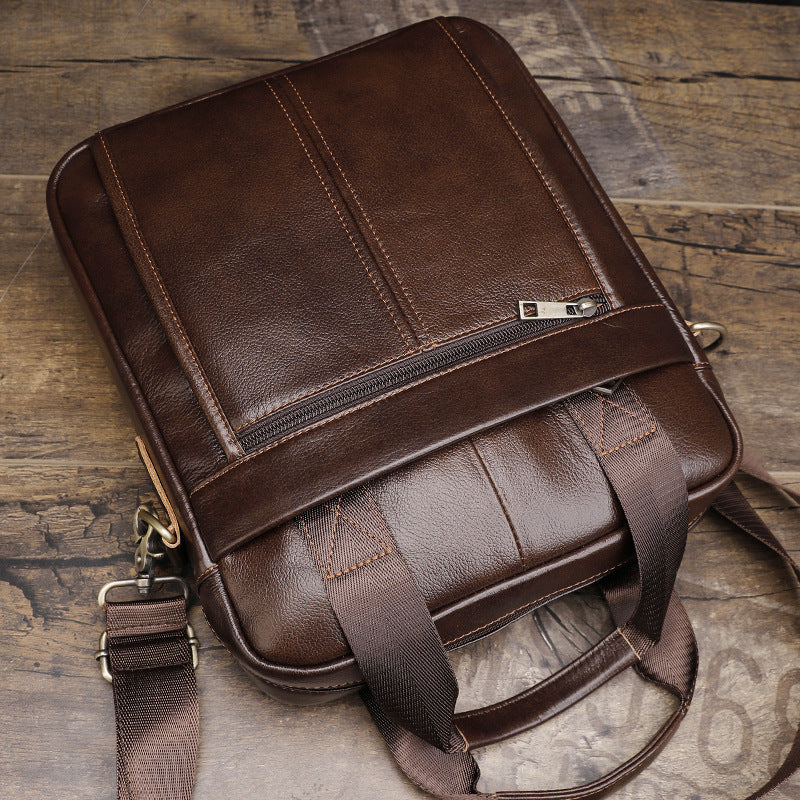 Men's Simple Vertical Design First Layer Cowhide Men's Handbags