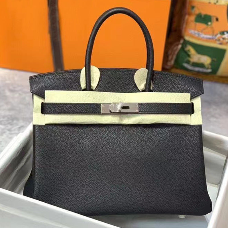 Women's First Layer Cowhide Lychee Pattern Leather Handbags