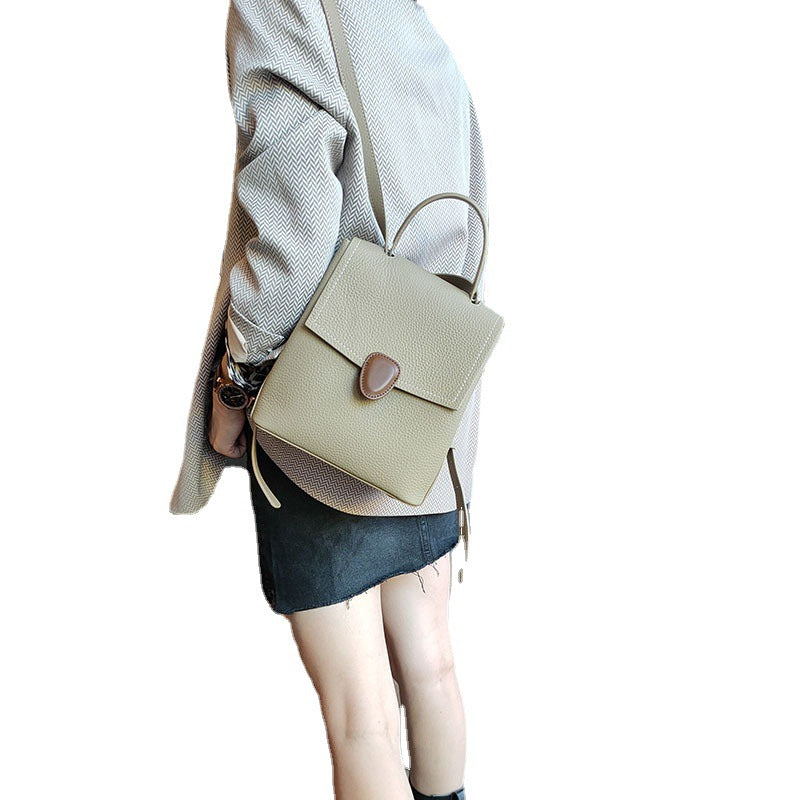 Women's Line Fashion Cowhide Texture Soft Leather Backpacks