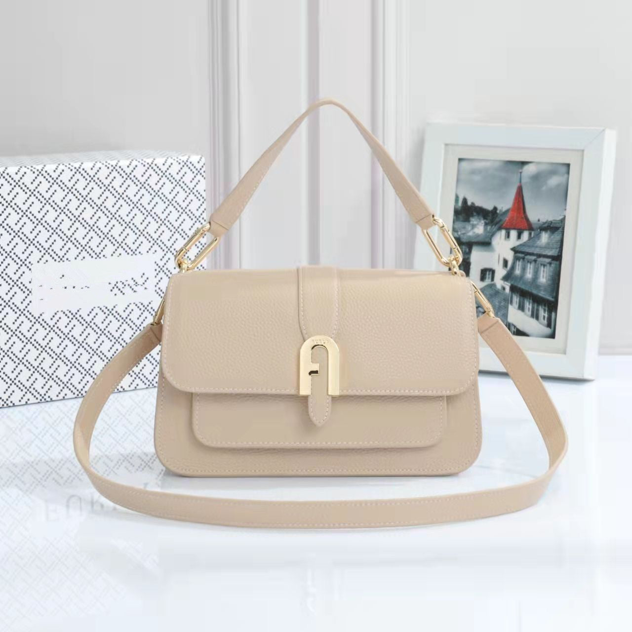 Women's F Home Cowhide Flip Fashion Crossbody Bags