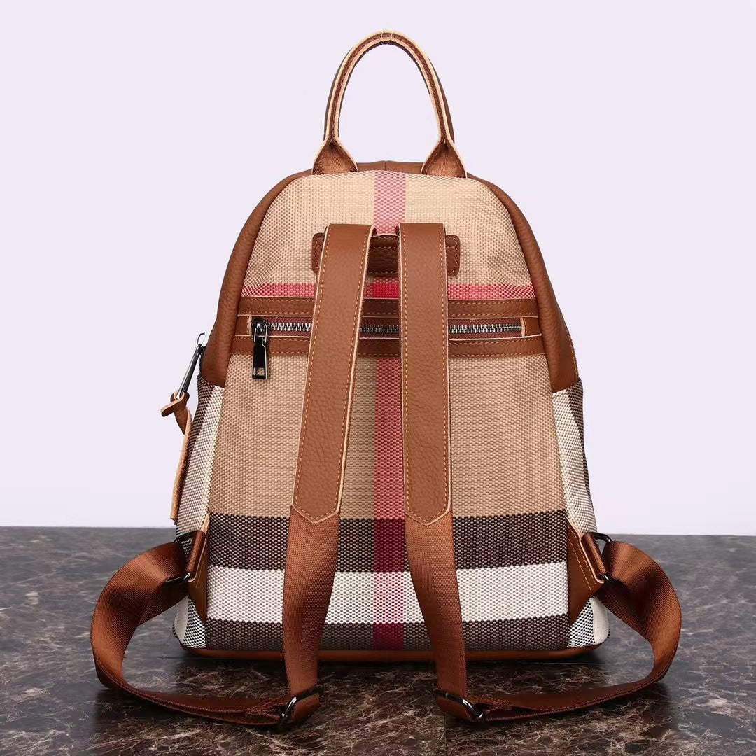 Women's Genuine Leather Canvas Fashion Simple Large Backpacks