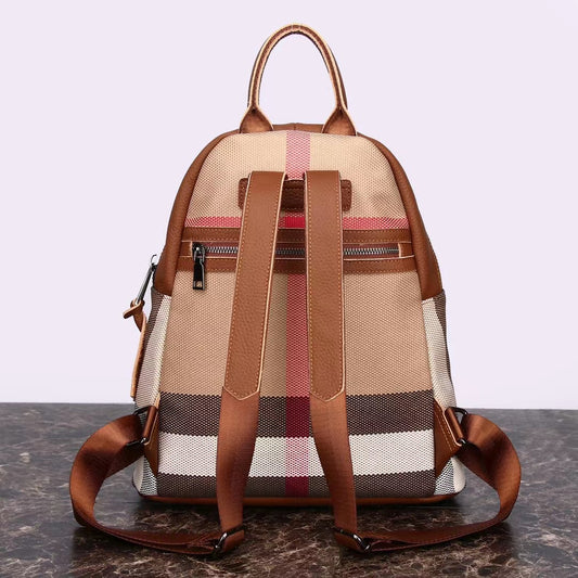Women's Genuine Leather Canvas Fashion Simple Large Backpacks