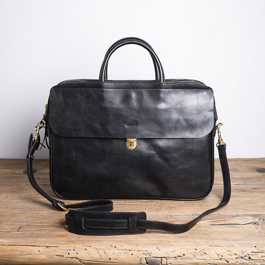 Men's Portable Genuine Leather Retro Commuter Business Bags