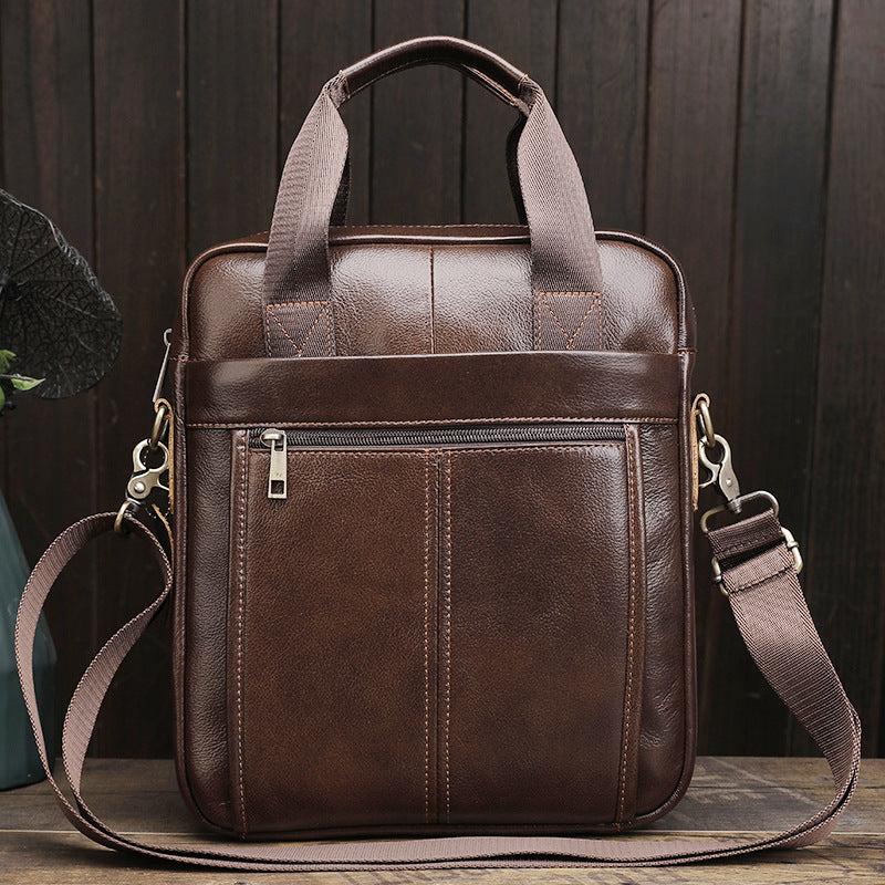 Men's Simple Vertical Design First Layer Cowhide Men's Handbags