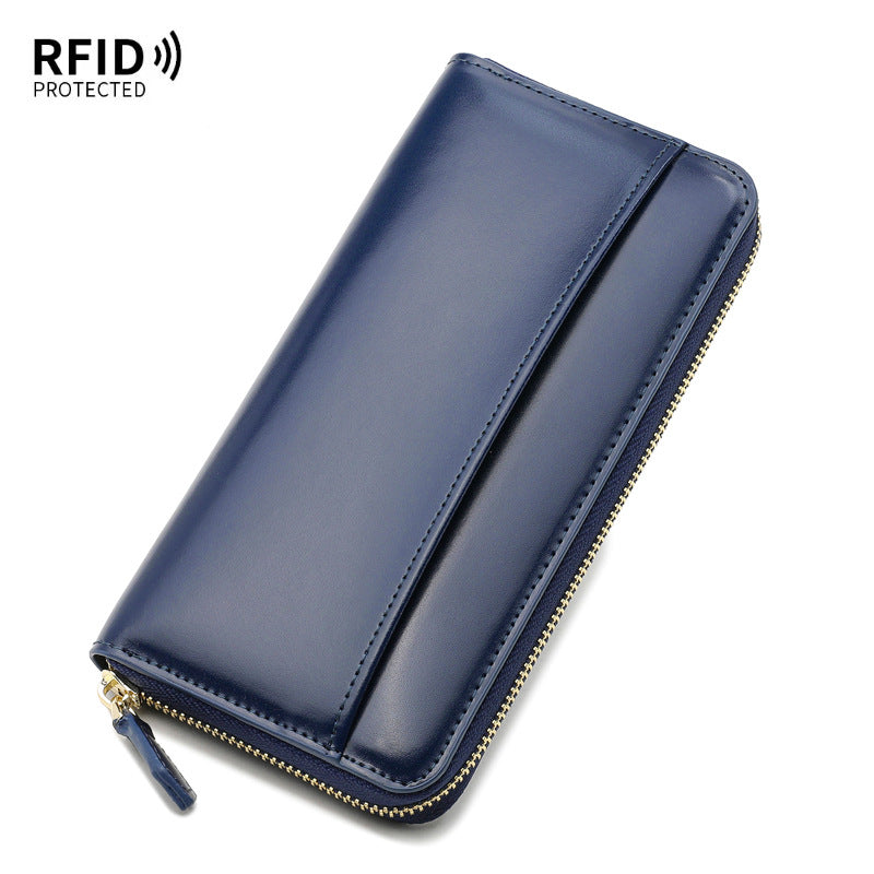 Women's Long Cowhide Zipper Male Clutch Ladies Wallets