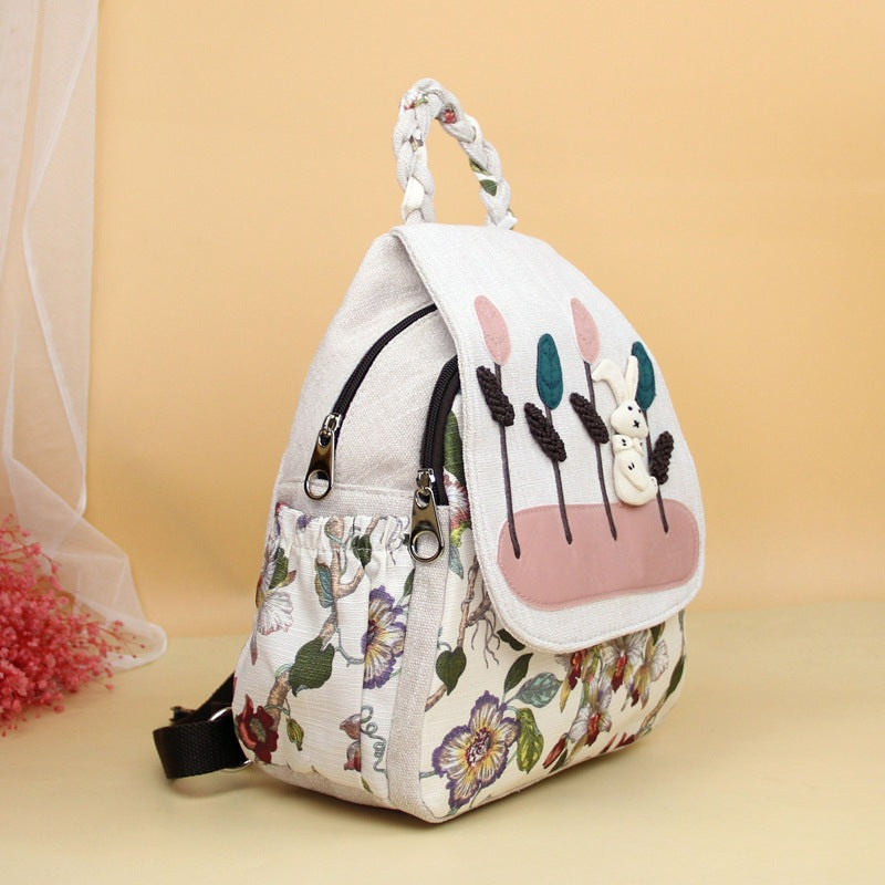 Adorable Rabbit Woven Portable Artistic Cute Lightweight Backpacks