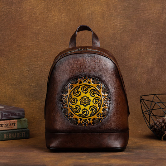 Layer Cowhide Chinese Style Artistic Vintage Backpacks