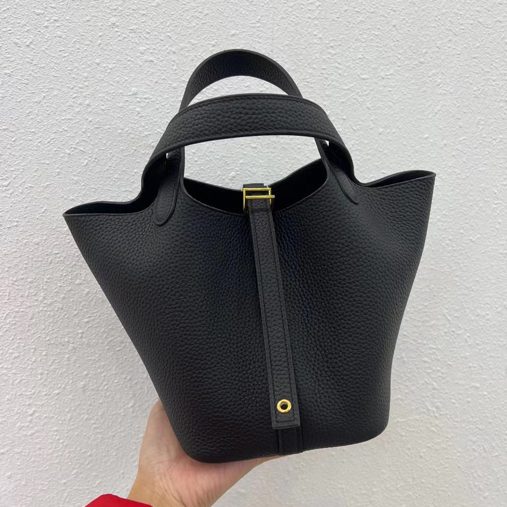 Women's Line Vegetable Basket First Layer Litchi Handbags