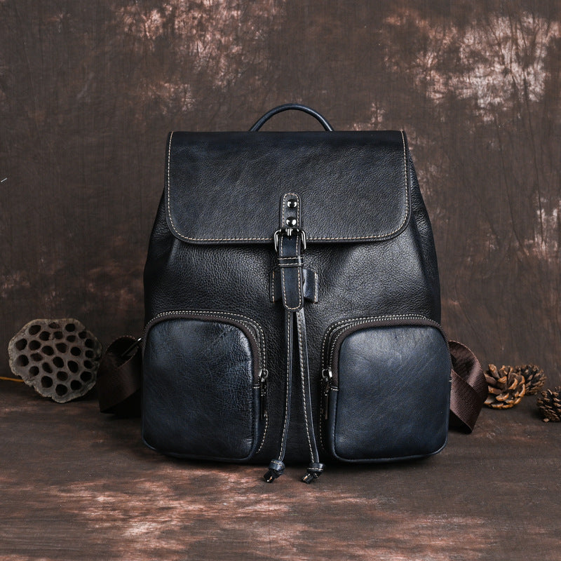 Large Capacity Neutral Cowhide Retro Rub Backpacks