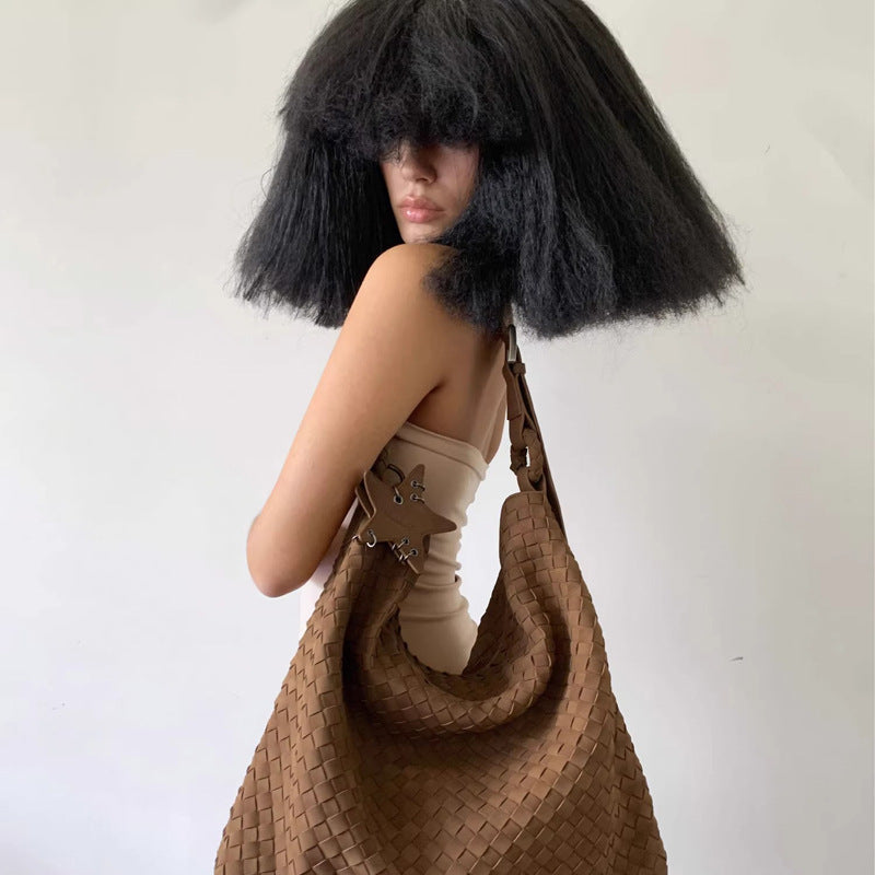 Pretty Brushed Veet Hand-woven Female Large Shoulder Bags