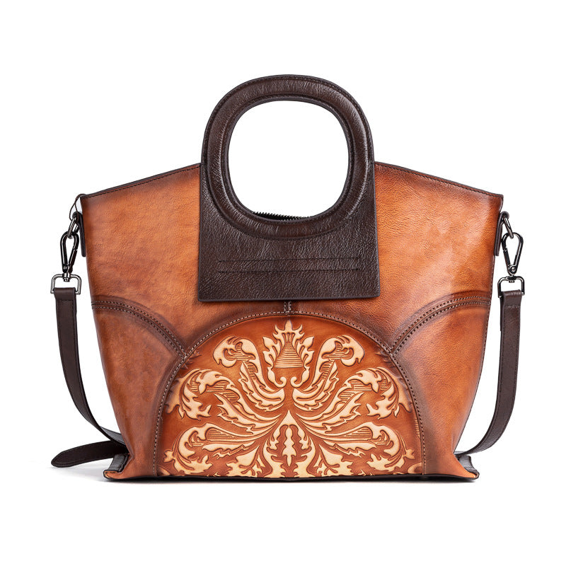 Women's Leather Retro Hand-rub Color Tree Height Handbags