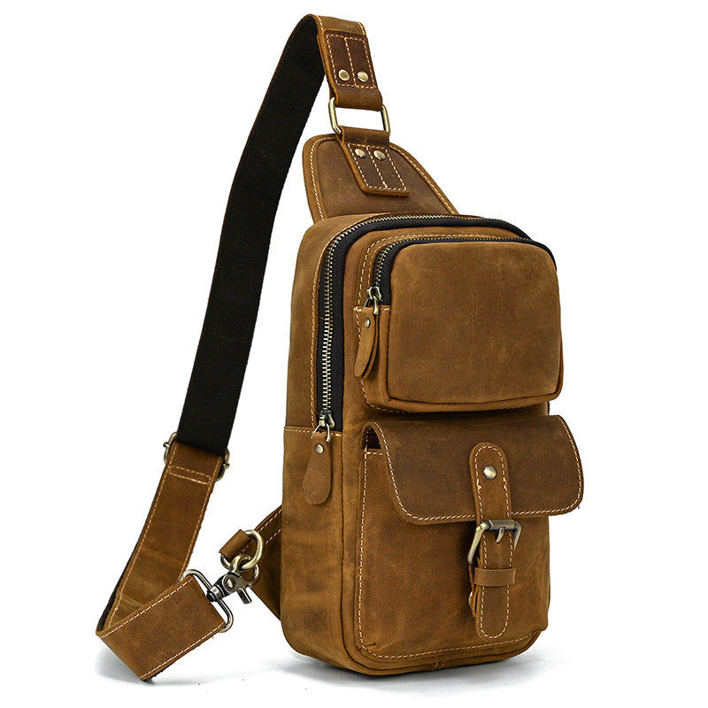 Men's Genuine Leather Retro Crazy Horse Cowhide Men's Chest Bags