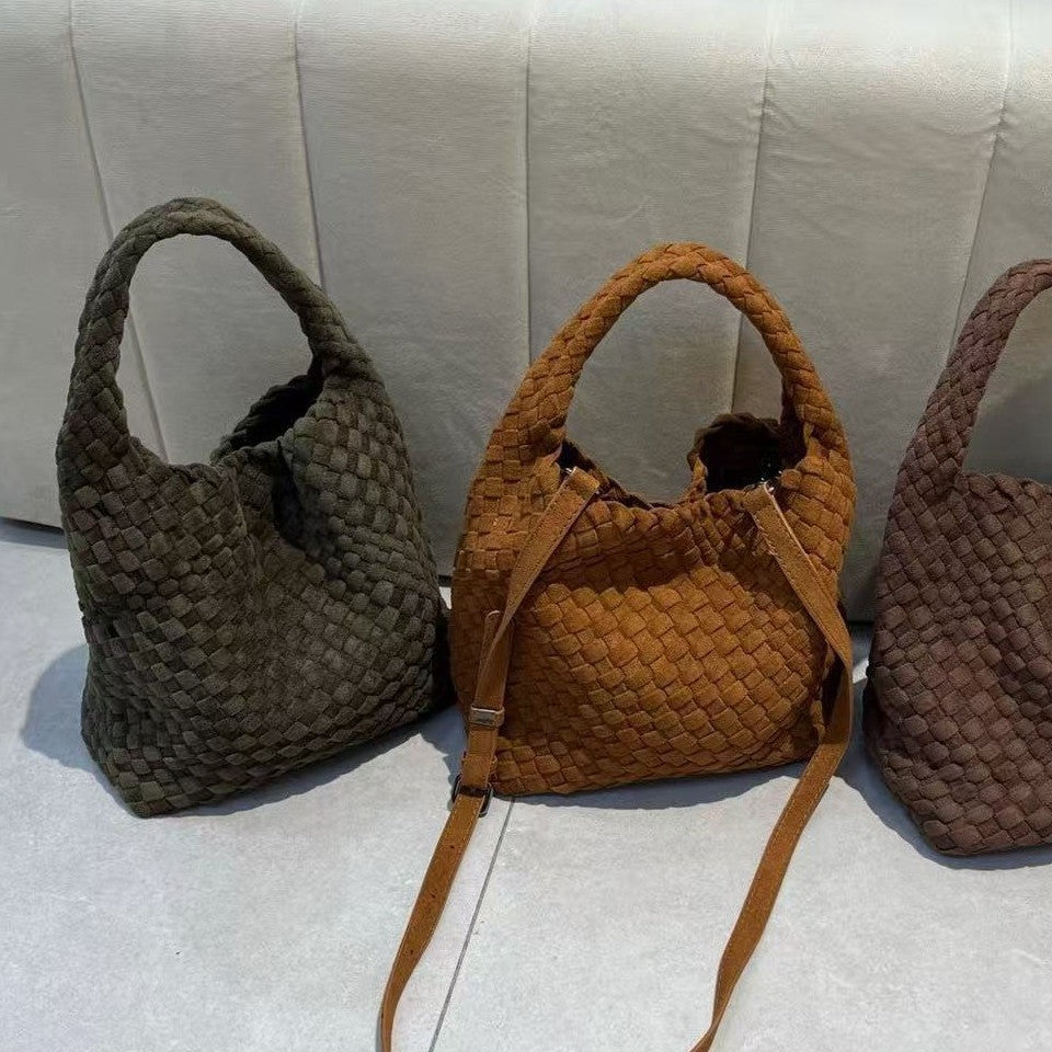 Women's High-grade Frosted Woven Fashionable Basket Shoulder Bags