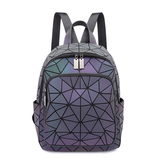 Women's Luminous Rhombus Zipper Geometric Magic Color Backpacks