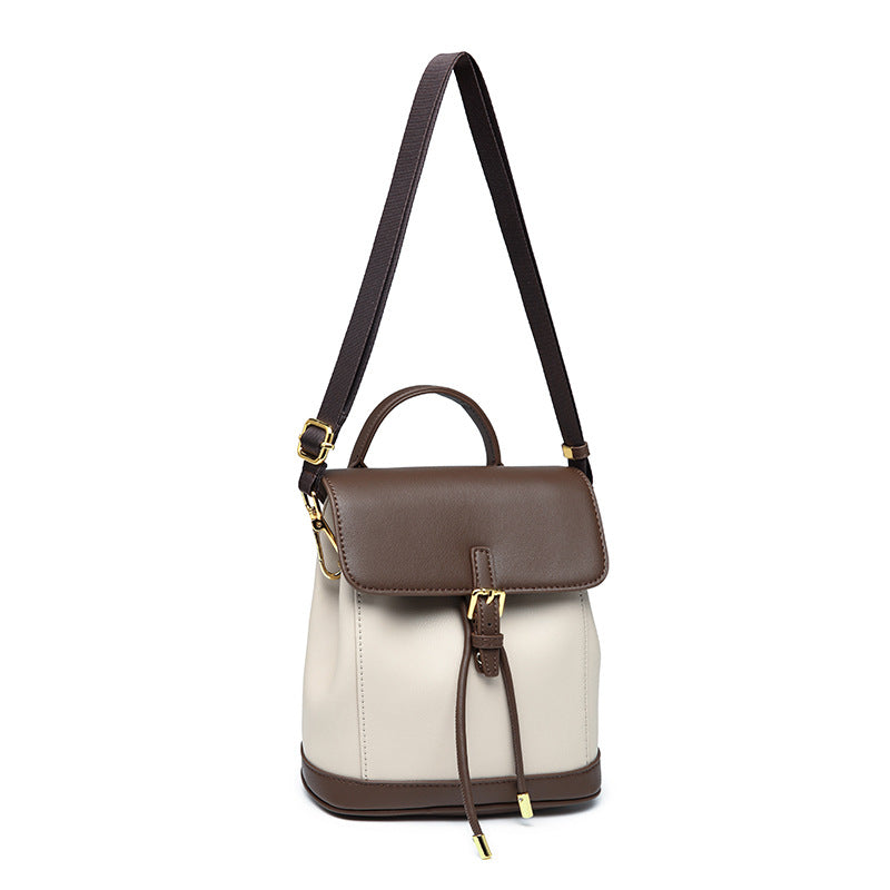 Women's First Layer Leather Contrast Color Retro Backpacks