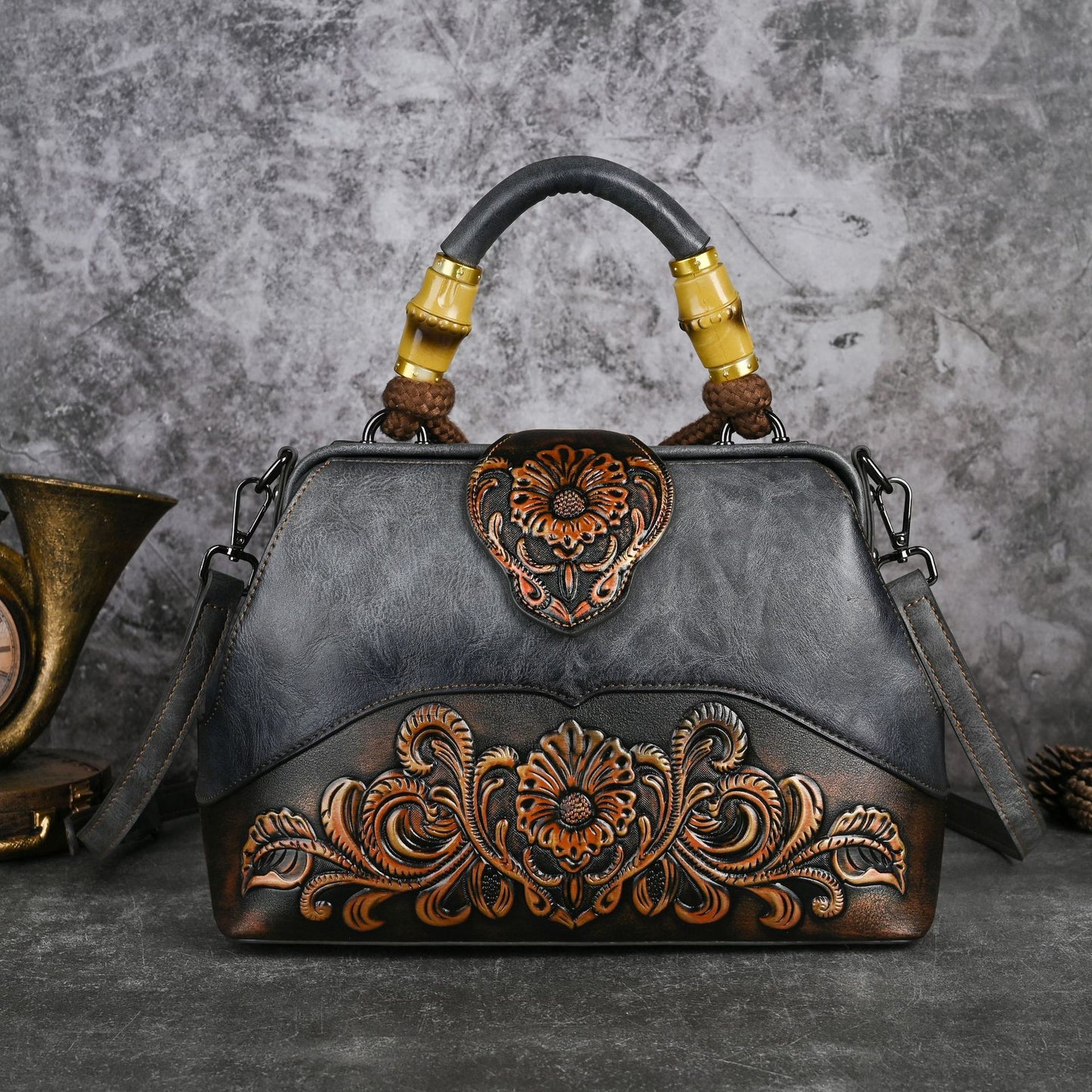 Women's Retro Embossed Hand-rub Color Clip Crossbody Bags