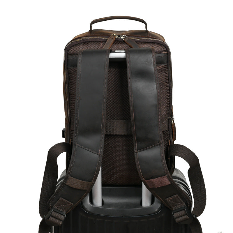Men's Layer Cowhide Leather Retro Large Backpacks