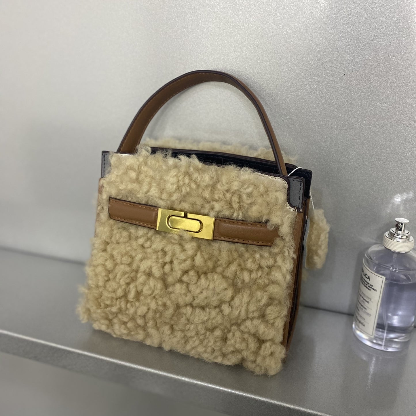 Women's Winter Cute Wool Cowhide Stitching Leather Crossbody Bags