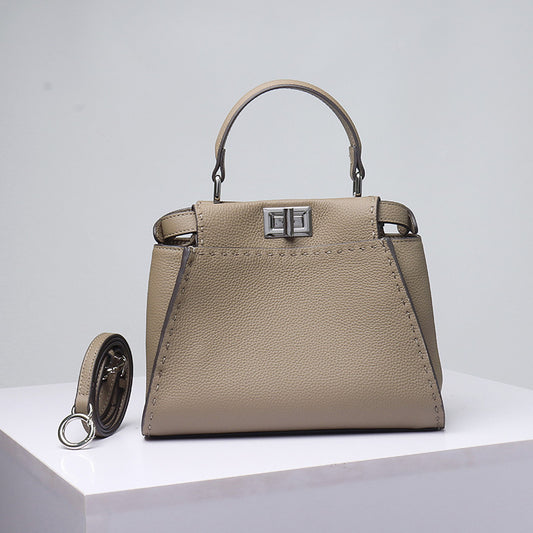 Cowhide Imported Lychee Pattern Metal Catch Genuine Handbags