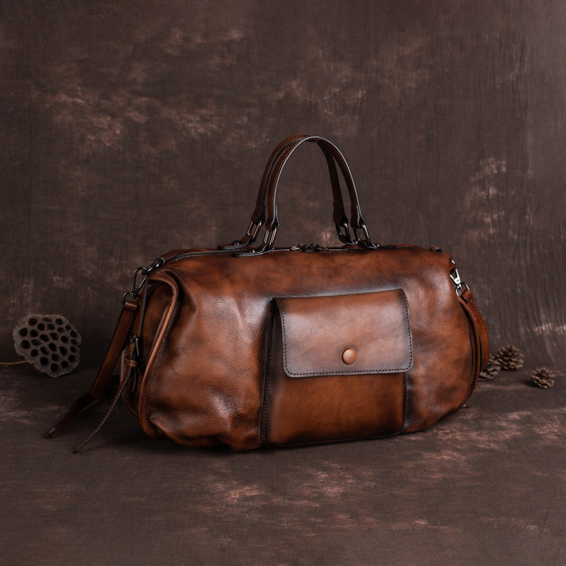 Women's First Layer Leather Hand-rub Color Oversized Crossbody Bags