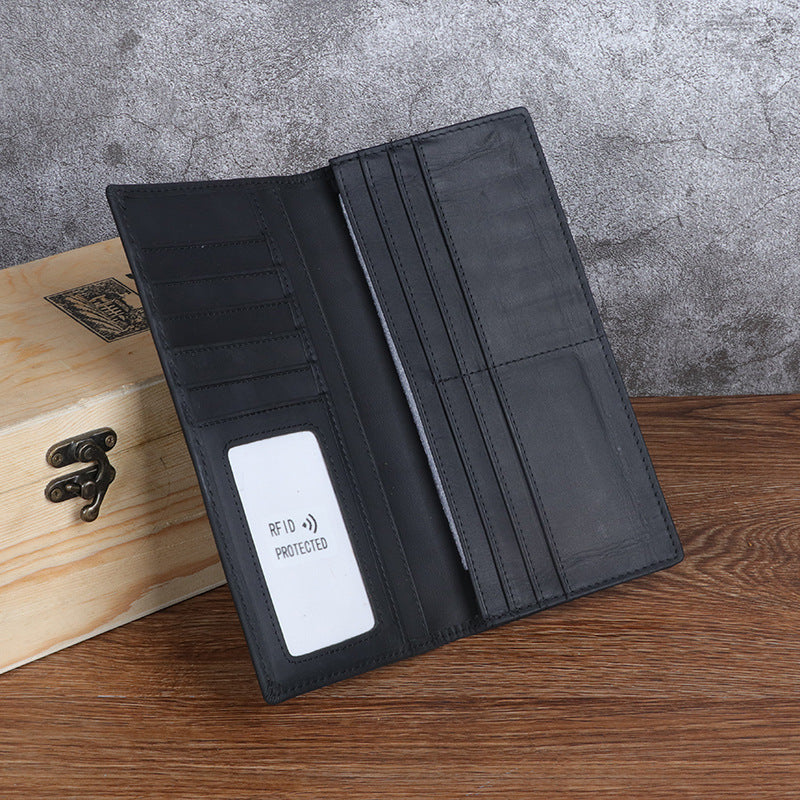 Men's Crazy Horse Leather Long Genuine Full First Layer Men's Wallets