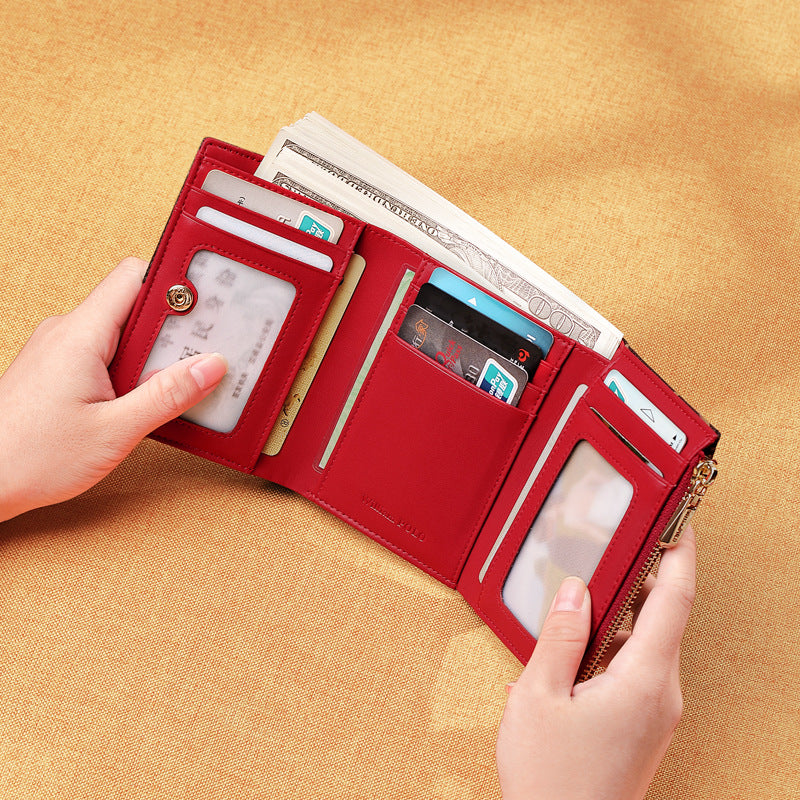Women's Paul Short Cowhide First Layer Trifold Ladies Wallets