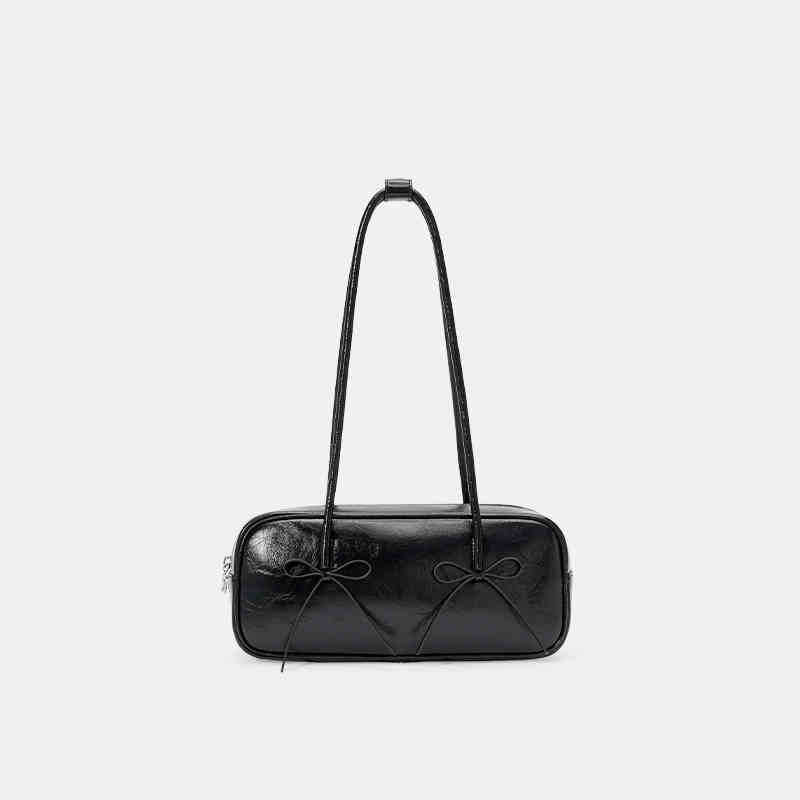 Women's Niche Bow Red Simple Baguette Large Shoulder Bags
