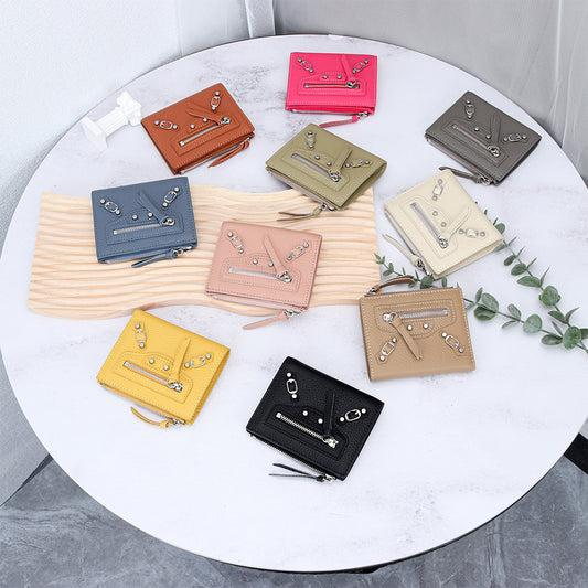 Women's Genuine Rivet Multiple Slots Fold First Ladies Wallets