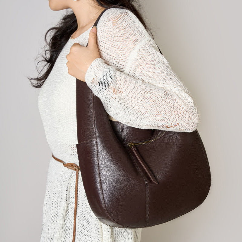 Women's Layer Cowhide Advanced Simple Large Capacity Genuine Leather Shoulder Bags
