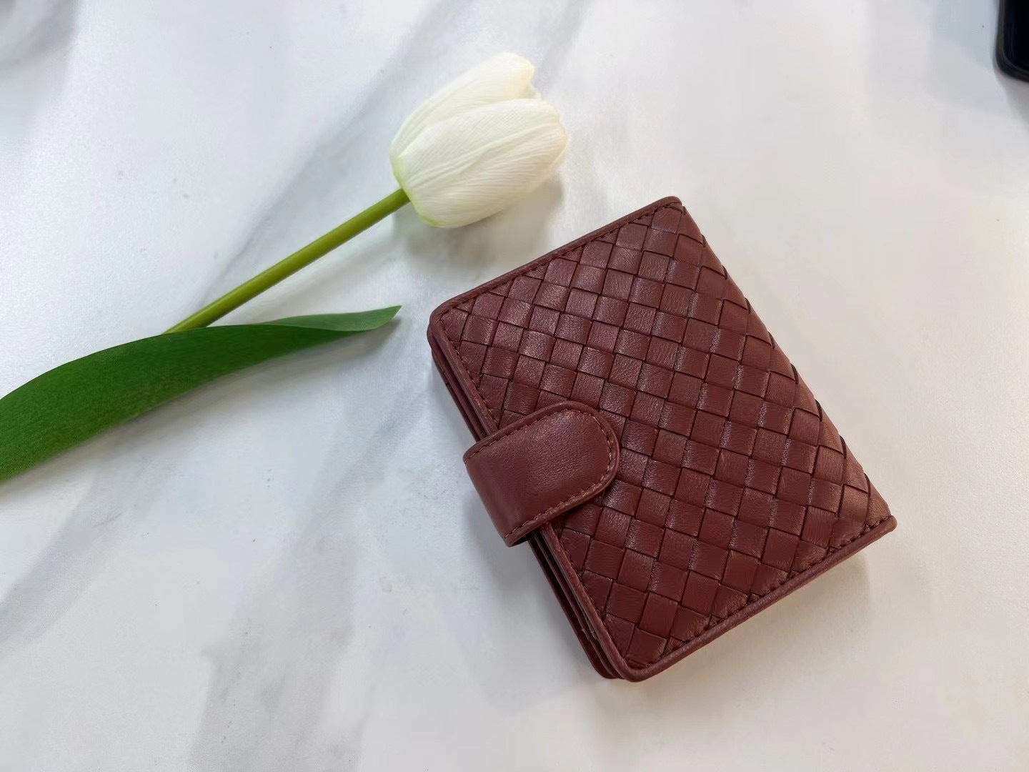 Women's Fashion Sheepskin Woven Two-fold Genuine Leather Ladies Wallets