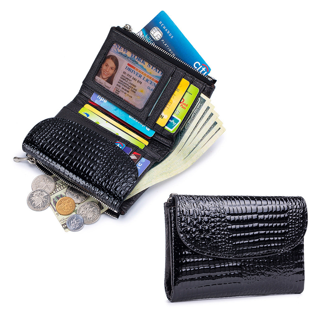 Women's Leather Textured Short Fashion Patent Clutch Ladies Wallets