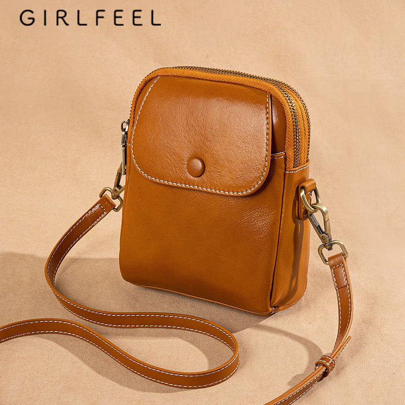 Female Fashion Vegetable Tanning Leather Mobile Bags