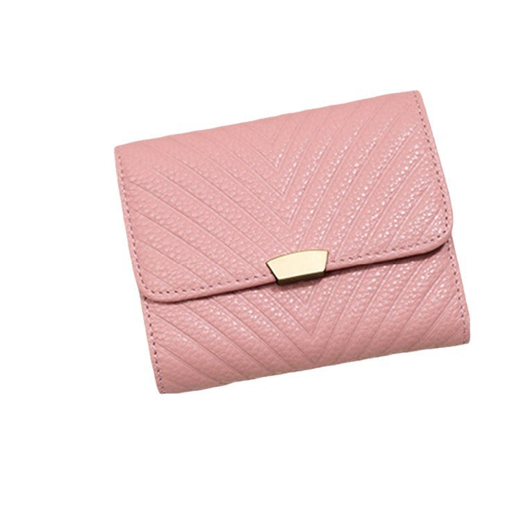 Fashion Korean Style Cowhide Three Fold Short Ladies Wallets